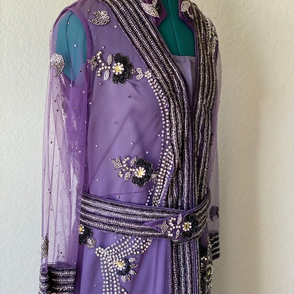 PURPLE ARAB PALESTINIAN MOROCCAN CRYSTAL PURPLE BEADED KAFTAN BRIDAL LAVENDER - Picture 6 of 8